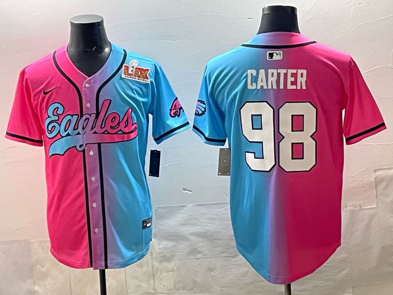 Men 2025 Philadelphia Eagles 98 Carter Blue pink Nike Limited NFL Jersey style 06